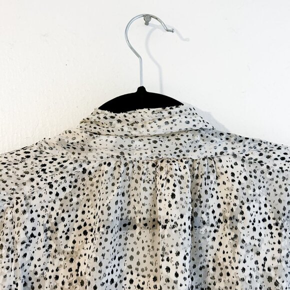 REBECCA TAYLOR Silk Tie Neck Snow Leopard Print Long Sleeve Blouse SZ12 - Picture 4 of 13